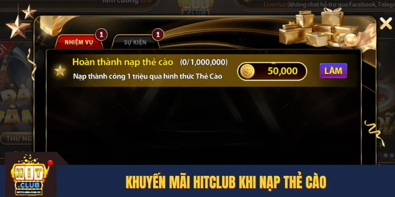 Khuyến mãi HITCLUB khi nạp thẻ cào